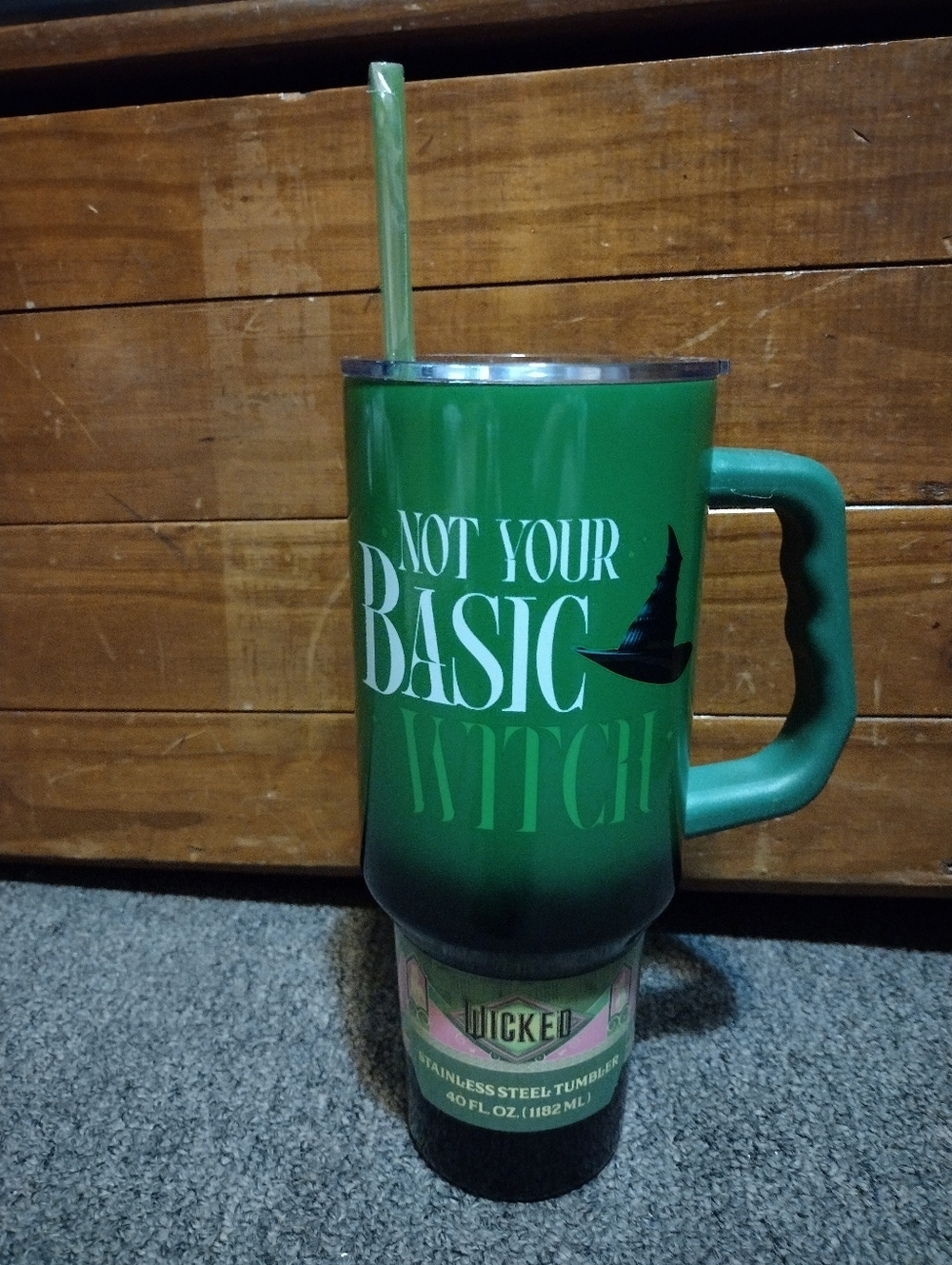 Wicked "Not Your Basic Witch" Green Travel Tumbler with Handle 40 FL OZ